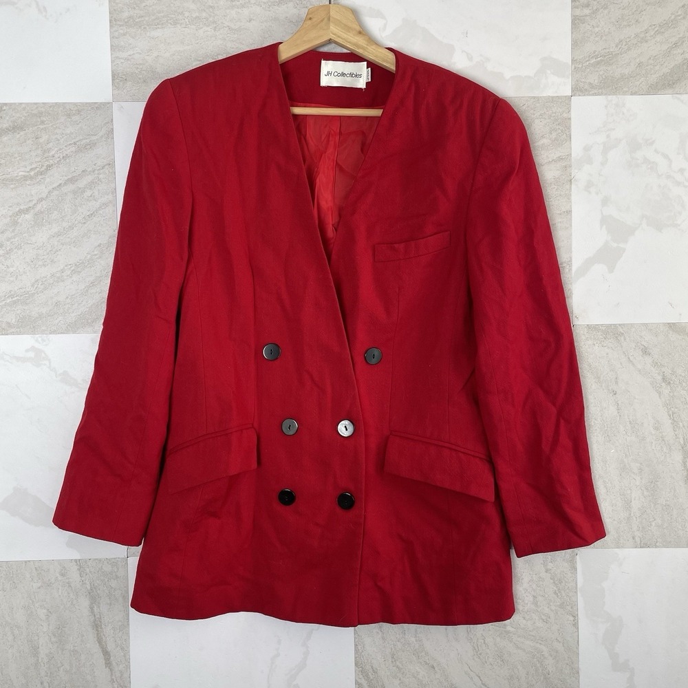 JH Collectibles Women Vintage Red Wool Blazer Size 8 Union Made USA structured